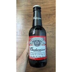 Vintage Large BUDWEISER King Of Beers Glass Beer Bottle  14 1/2” tall With Cap